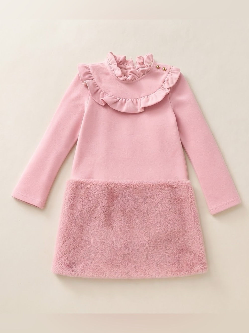 Janie and Jack Snow Bunny Girls Pink Faux-Fur Trim Dress Size 8 NWOT Long Sleeve